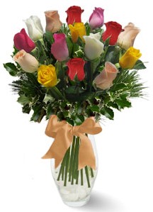 15 adet vazoda renkli gül  Elazığ İnternetten çiçek siparişi 