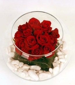 Cam fanusta 11 adet kırmızı gül  Elazığ çiçek online çiçek siparişi 